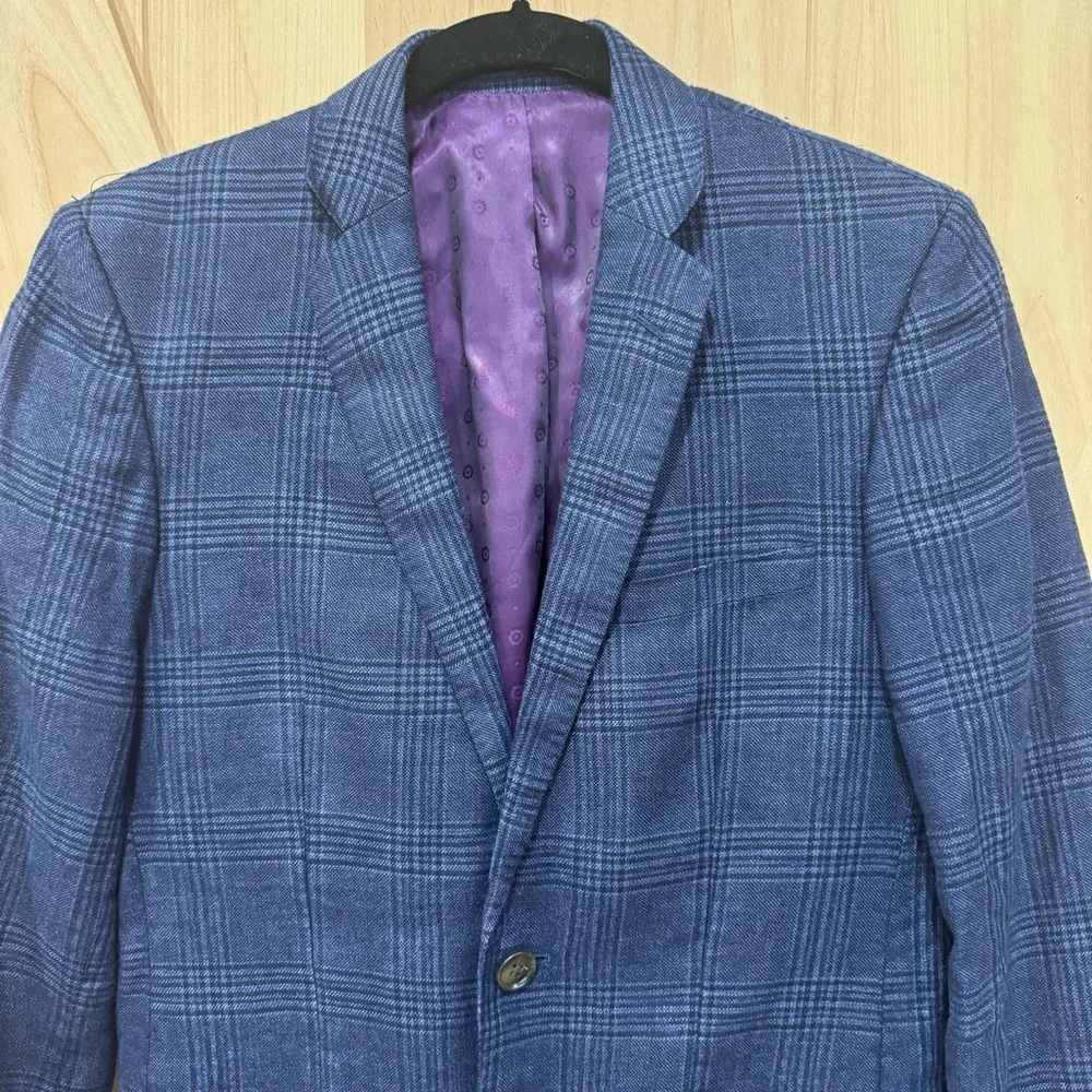 Moods of Norway Blue Plaid Wool linen Blazer Sz 36 EU 42 1865 Reda Lined Blazer - Picture 2 of 16